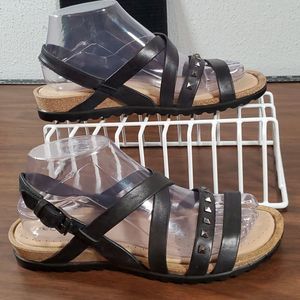 Ecco Dagmar Black Leather‎ Strappy Tough Rocker Studded Sandals Size 38 / 7 - 7½